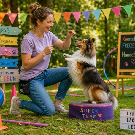 Ein Hund sitzt aufmerksam und schaut in die ferne